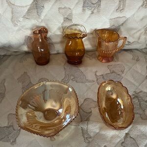 Beautiful vintage collection of peach colored glass ware